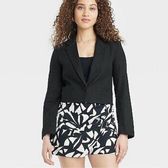 A New Day Linen Blend Black Cropped Blazer, Medium NWT - Picture 1 of 12